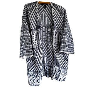 FOREVER 21 Knitted Kimono Sweater White Blue Geometric Print 100% Cotton Size M